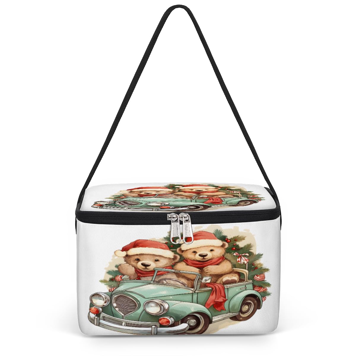 GzLeyigou Christmas Bears Lunch Bags for Women Men 9 Cans, Hot & Cold Food Delivery Bag Insulated Grocery Bag Insulated Lunch Box Cooler Bag for Office Work Picnic Beach