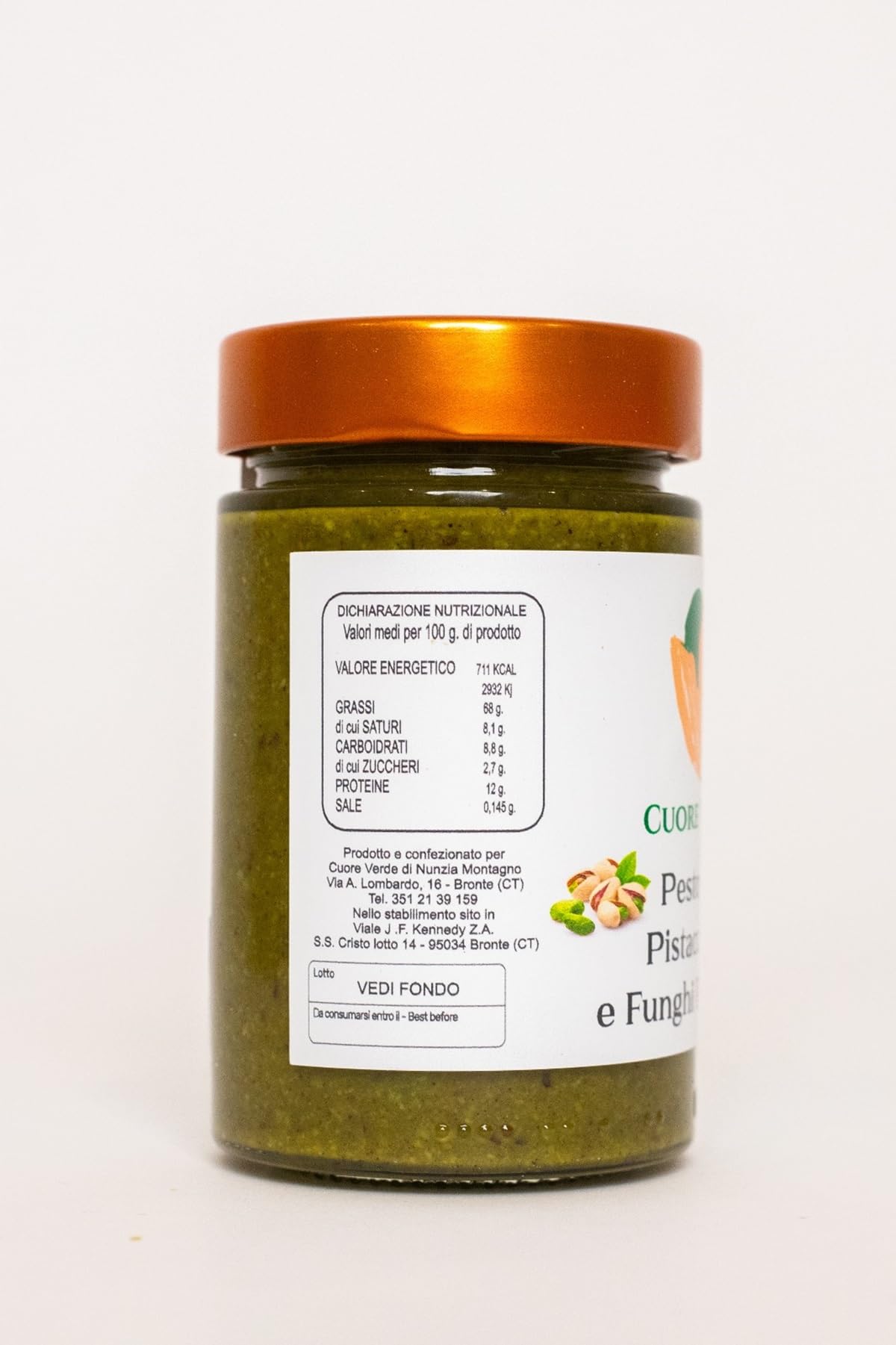 Corazón Verde - Pesto de pistachos y champiñones porcini - Ideal para pasta, pizza, sabrosas bruschetta o deliciosos segundos platos - SIN GLUTEN - Paquete de 4 unidades. desde 190gr. Caduno