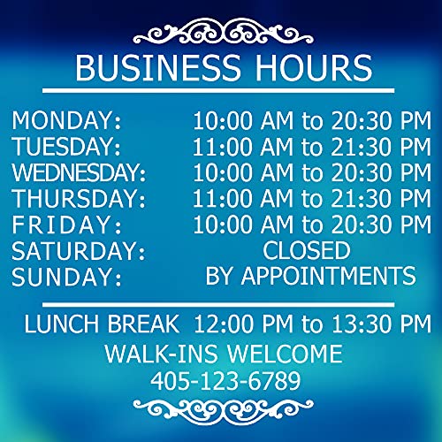 LOKAUS Professional Business Hours Sign Sticker Kit, 20 Inches Changeable Hours Sign for Business, Customized Glass Window Sign for Operation Sign, Outside Store Hours Vinyl Window Stickers.