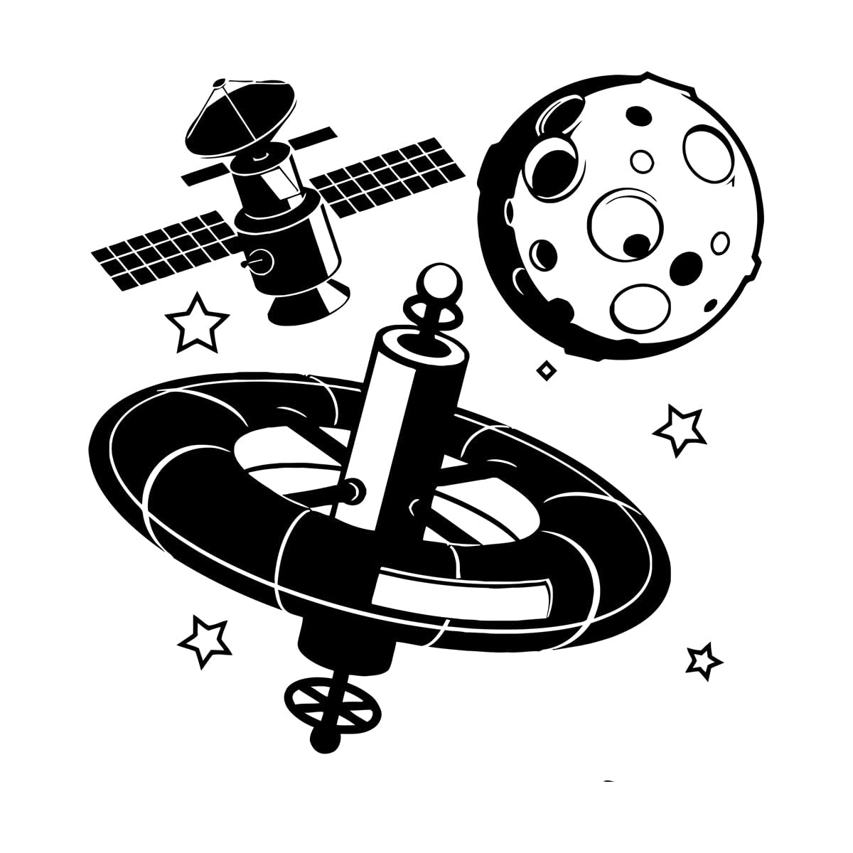 Engraving Stickers Space Astronaut Moon Planet Universe Teenager Cool 54x54cm Personalized Customization Large Black — image 1