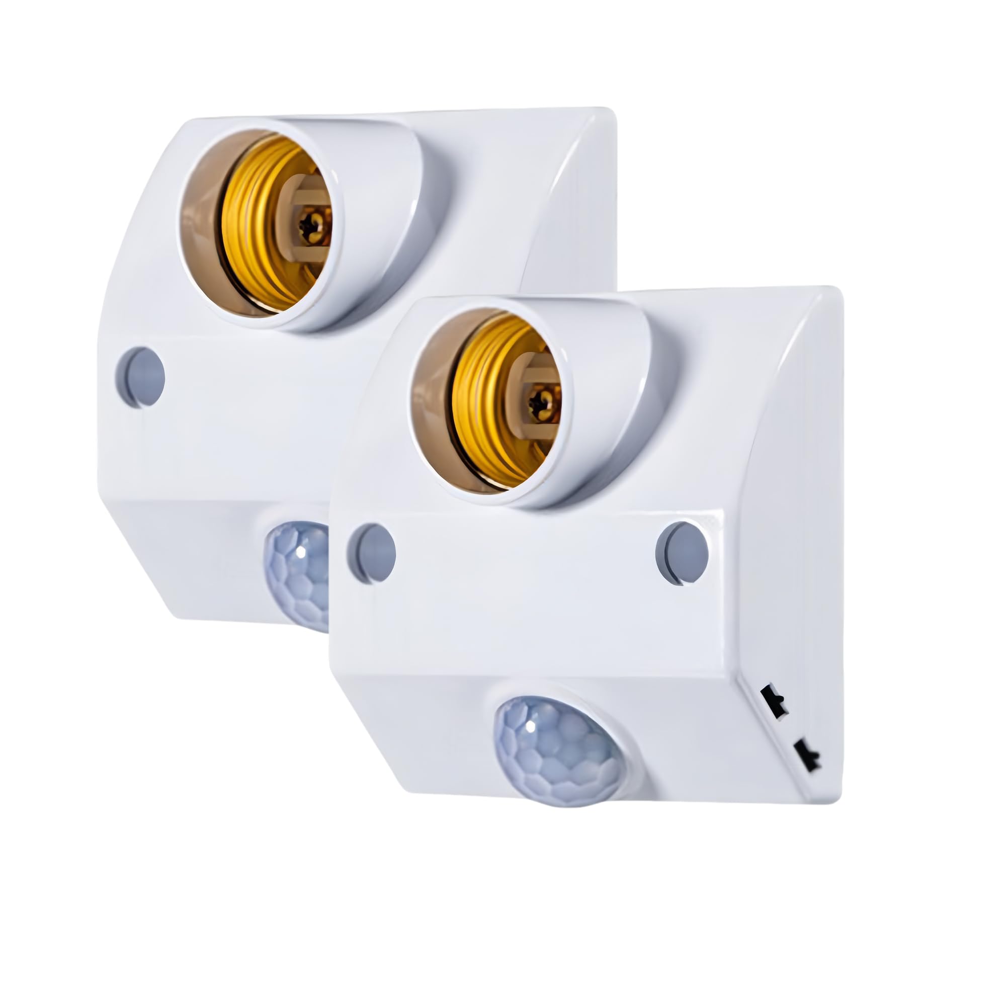 Clearhill White 2Pcs Motion Sensor Light Socket, E27 Screw-In External Installation Infrared Sensor Bulbbase, Adjustable Delay, For Corridor, Basement, Garage