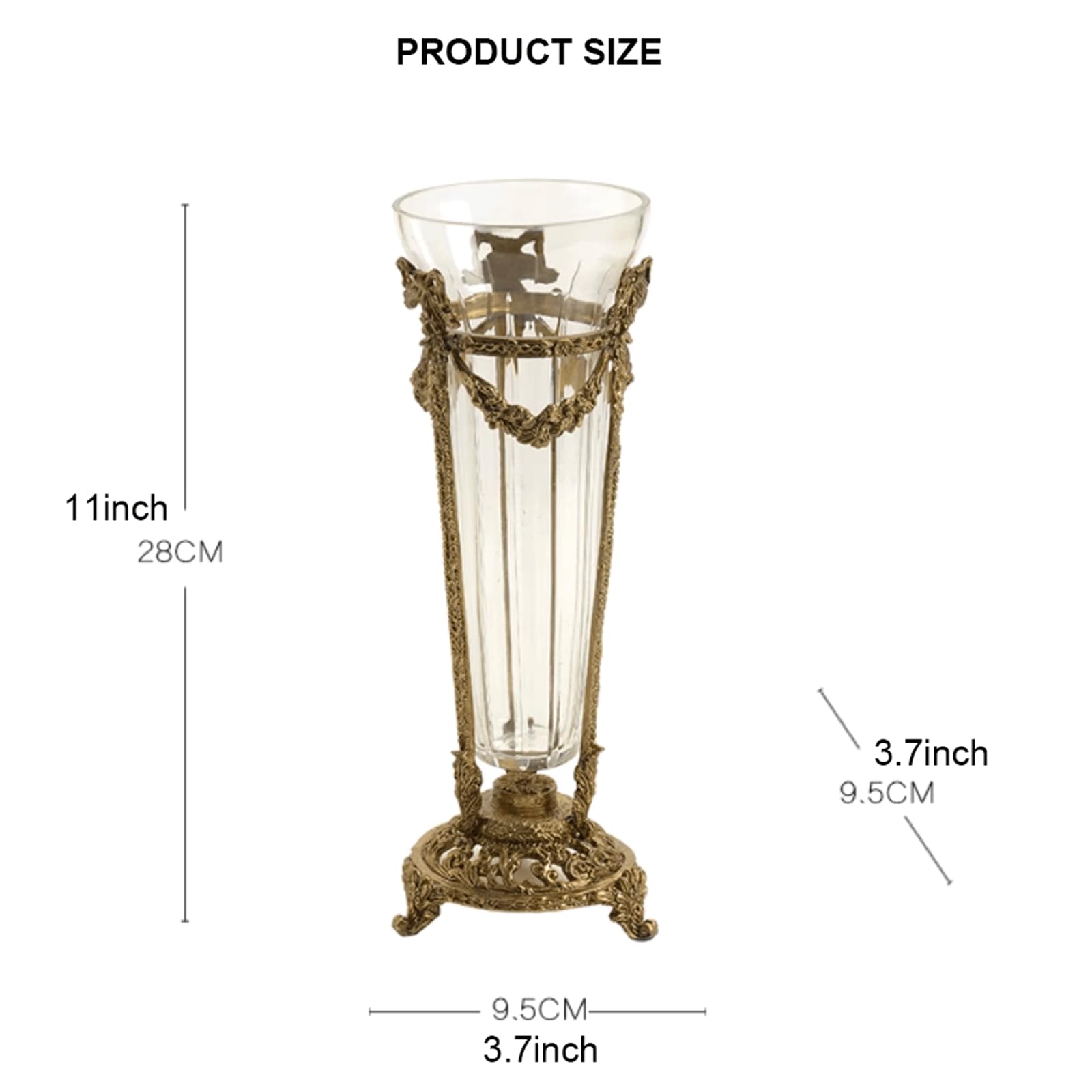 Kristallen glazen vaas met messing voet Stijlvolle moderne koperen en glazen bloemenvaas Decoratieve Europese vaas voor eettafel Woonkamer Bruiloft Centerpieces Decor