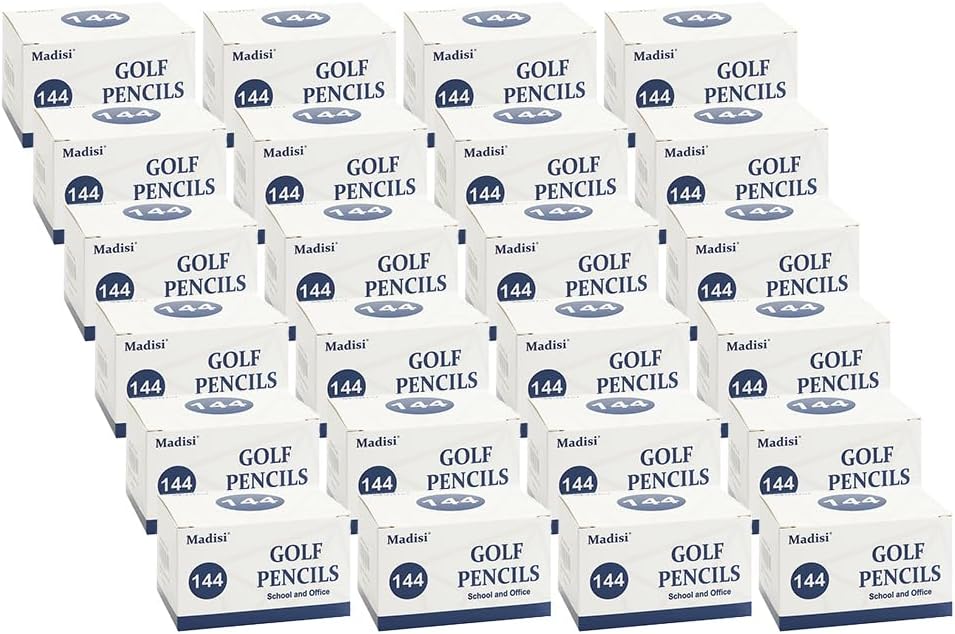 Madisi Golf Pencils, #2 HB, 3.5" Mini Pencils, Pre-Sharpened, case of 24 Boxes, 3456 Count