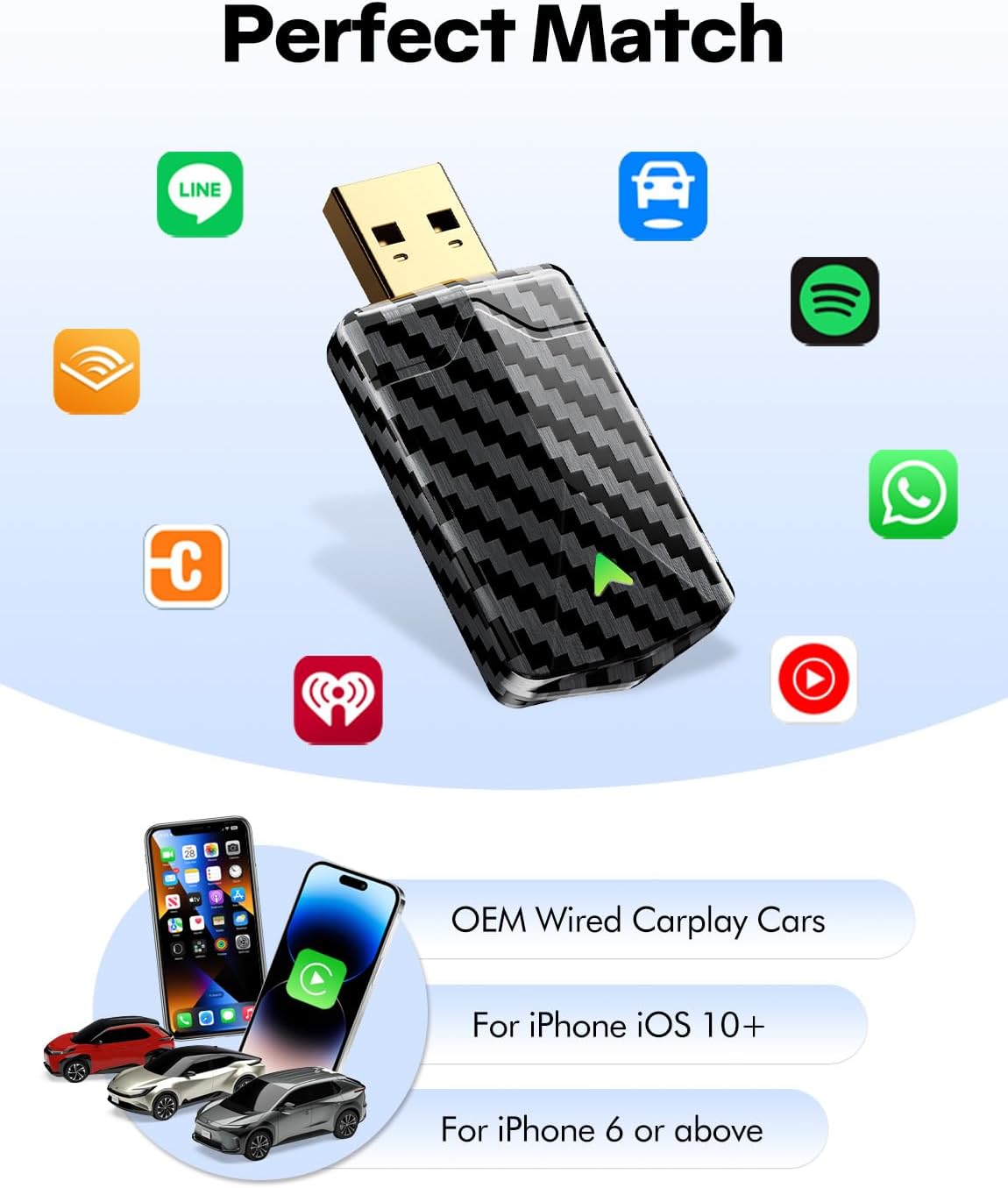 2025 Wireless CarPlay Adapter for iPhone, Mini Android Auto Adapter Converts Factory Wired to Wireless, Plug & Play, No Delay, Stable Connection Car Play Dongle for iOS 10+ / Android 11+ - Image 7
