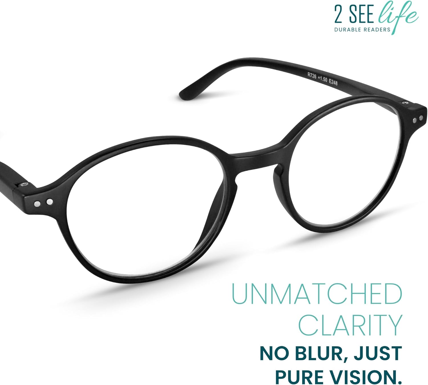 2SeeLife Black Round Reading Glasses for Men & Women – Trendy Retro Designer Readers with Solid & Sturdy Frame, Spring Hinges, Scratch Resistant, Premium Fit for All Face Shapes, Strength 1.00 Black 1.0 x image 2 of 8 B0DGGFYQWL