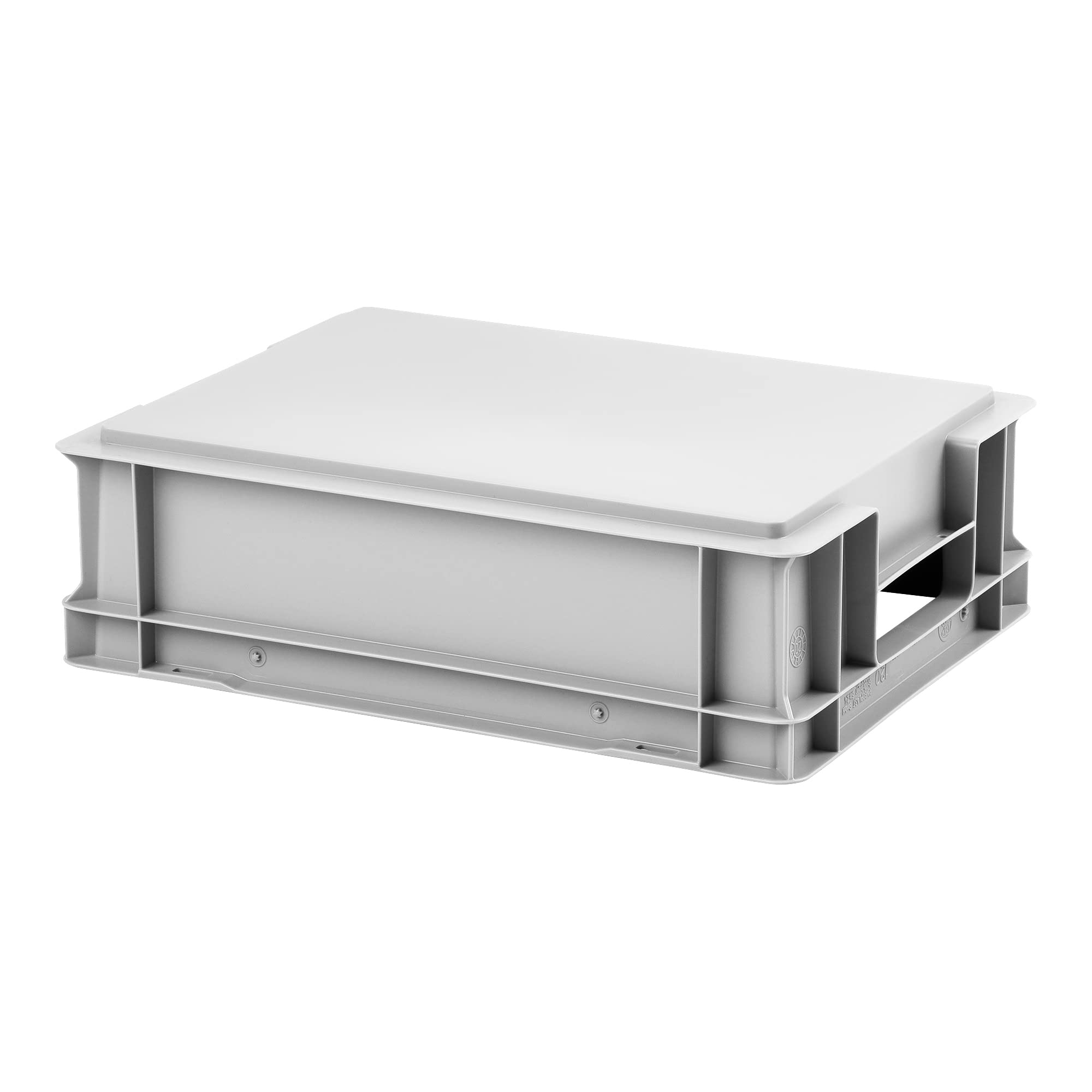 1a-TopStore 4 Stk. Euro-Stapelboxen EB-412, 400x300x120 mm (LxBxH), grau ähnl. RAL7001, aus Polypropylen, lebensmittelecht, 2 Handgriffe, ca. 11 Liter Vol.