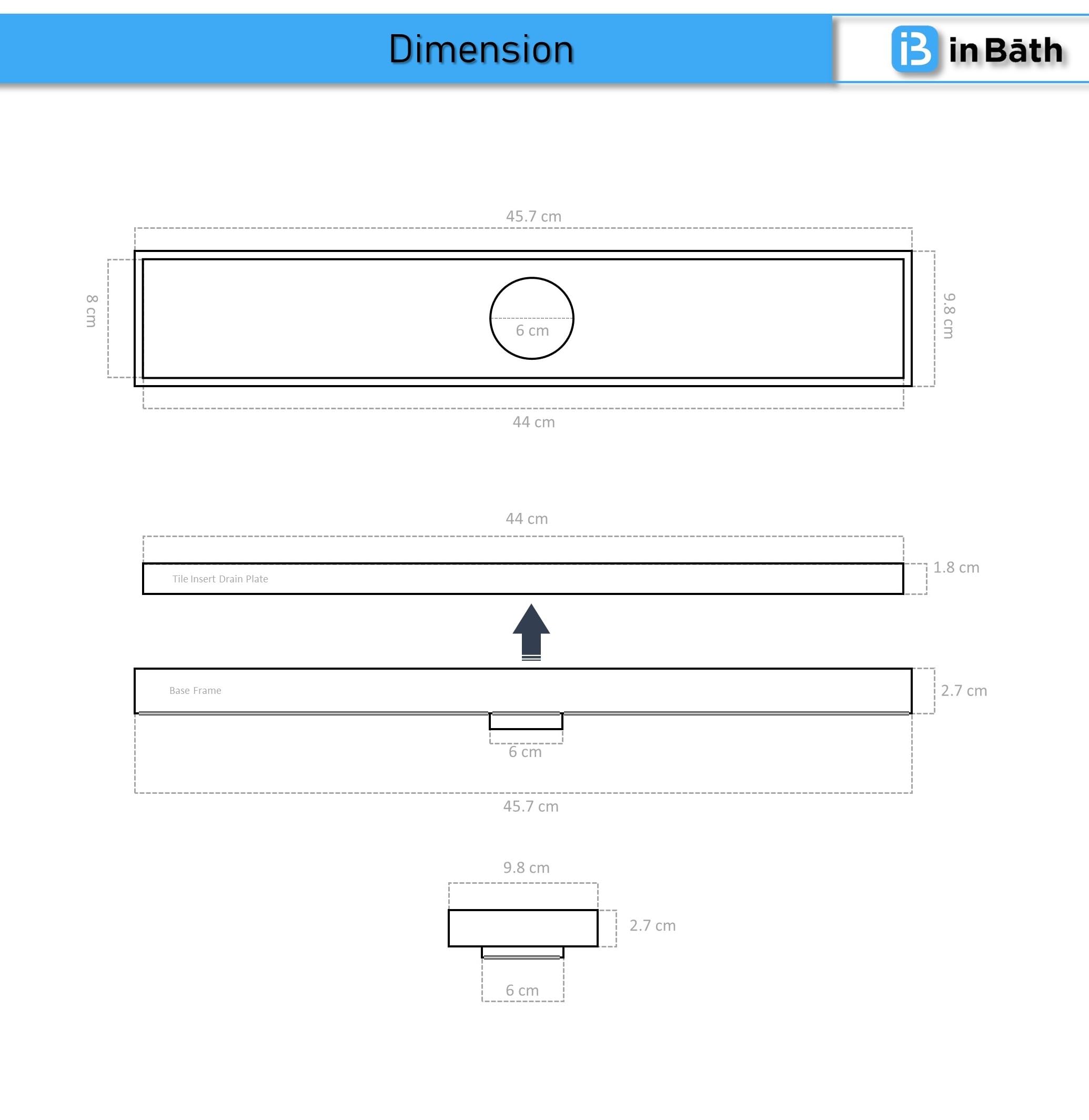 InBath Tile Insert Drain 18”x4” Stainless Steel 304 Grade Bathroom Floor Water Drainer | Tile/Marble Insert Without Collar | Centre Hole Design — Amazon image 4