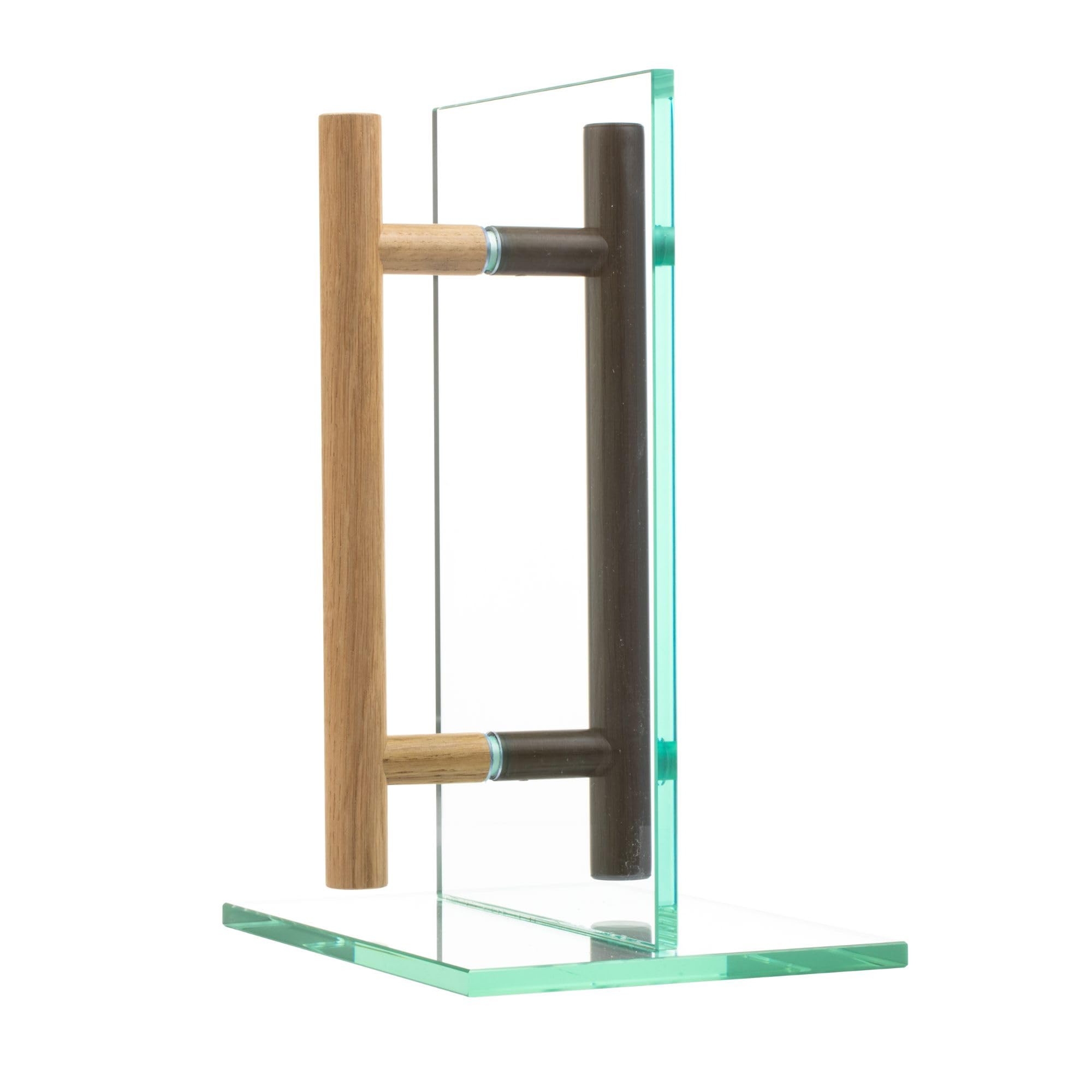 MLS Tirador para Puertas de Sauna y Spa, Par de manillas con Tacto Agradable, Manija de Aluminio y Madera, para Puertas Interiores de Vidrio y Madera, Longitud 250 mm, 150 mm entre Orificios, Negro