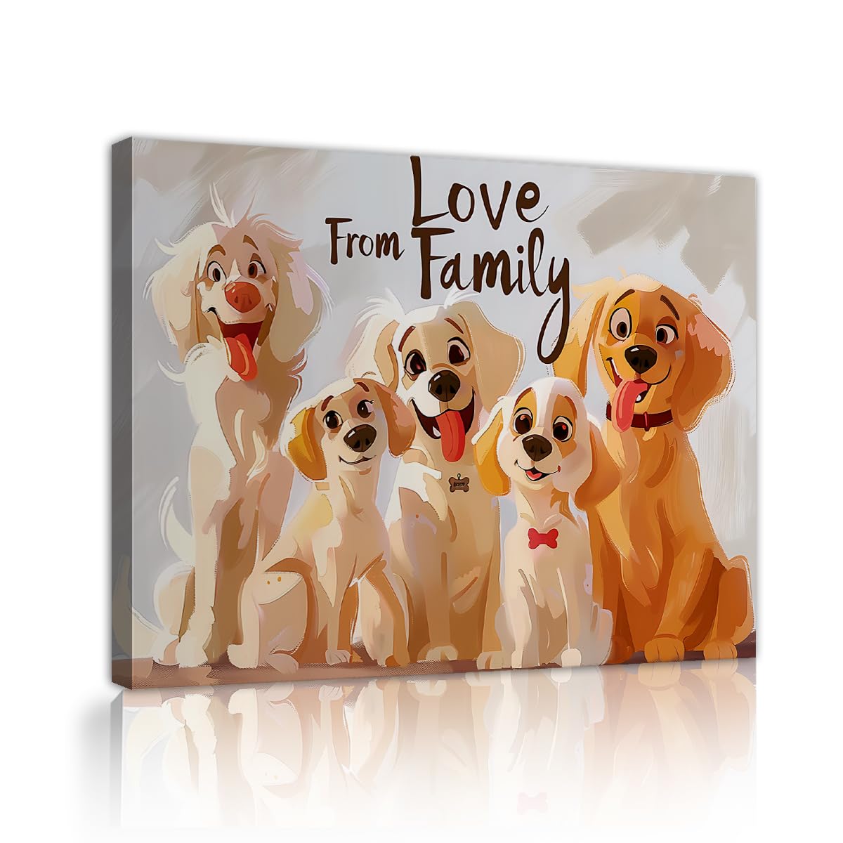 YUNART Cartoon Dog Family Wall Art Funny Puppy Painting for Nursery Bedroom Living Room Pet Lover Room Decor Animal Canvas Prints 35x45cm Innerframe