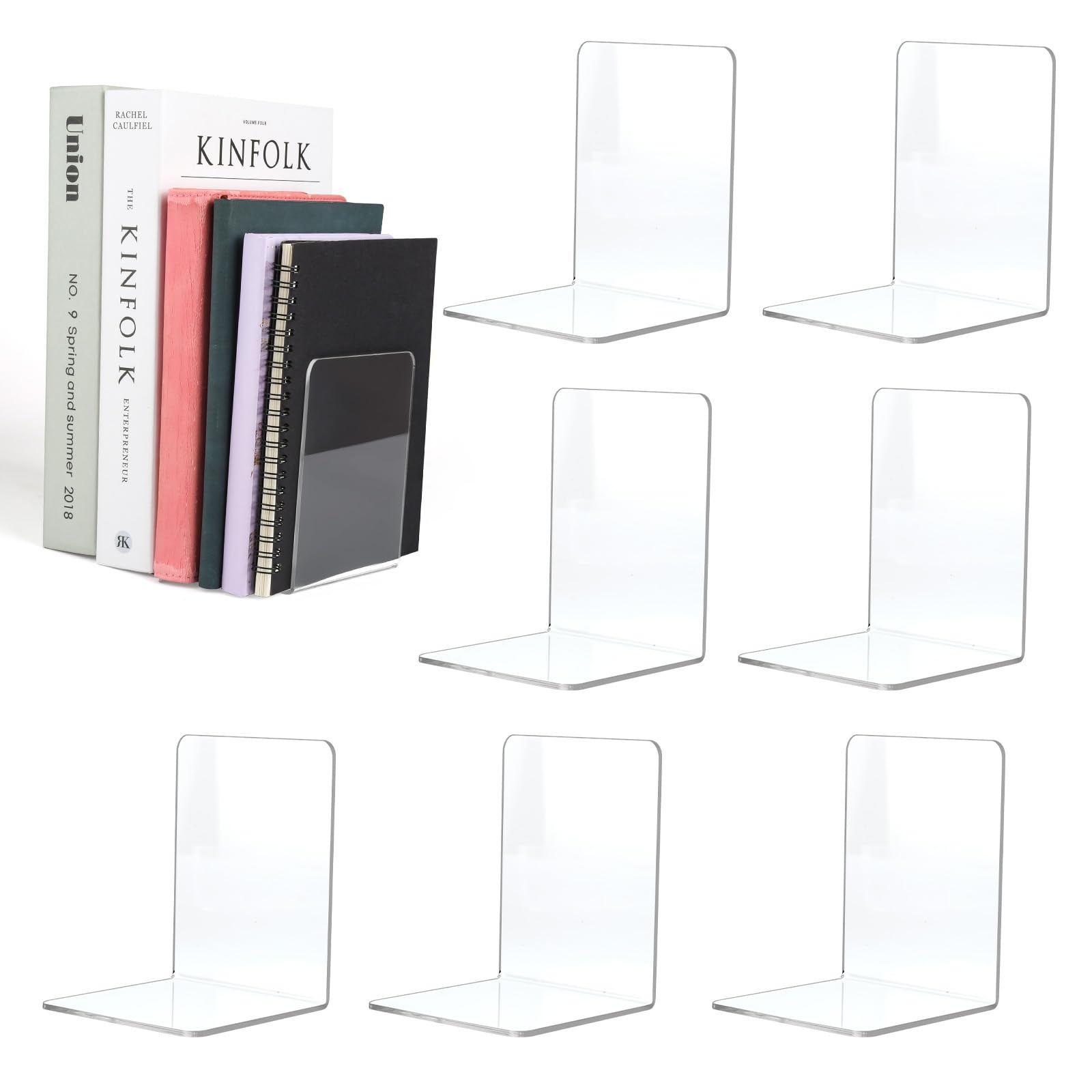 8 Piezas Sujetalibros Transparente de Acrílico, Sujeta Libros Forma de L, 10 X 10 X 13cm Sujeta Libros Estanteria, Universal Sujetalibros Estanteria para Hogar, Oficina, Biblioteca