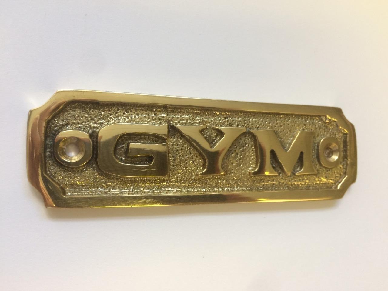 GYM Door Sign Solid Brass with a Polished Lacquered Finish 9x 3.3 cm comes with Screws Home GYM Sign DSN-23-PL