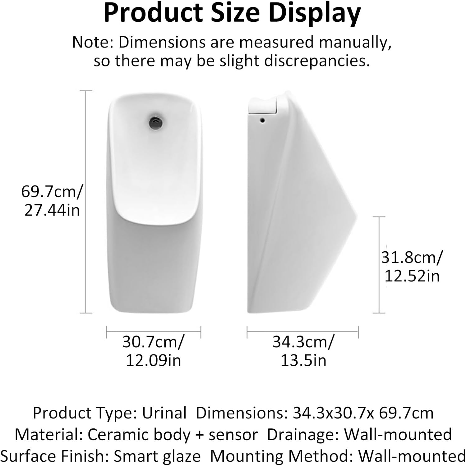 Men's Adult Urinal Commercial Washout Urinal Modern Wall-Mounted Ceramic Urinal Universal Washout High Efficiency Urinal Suitable for Bathrooms Hotels Shopping Malls Home(White)