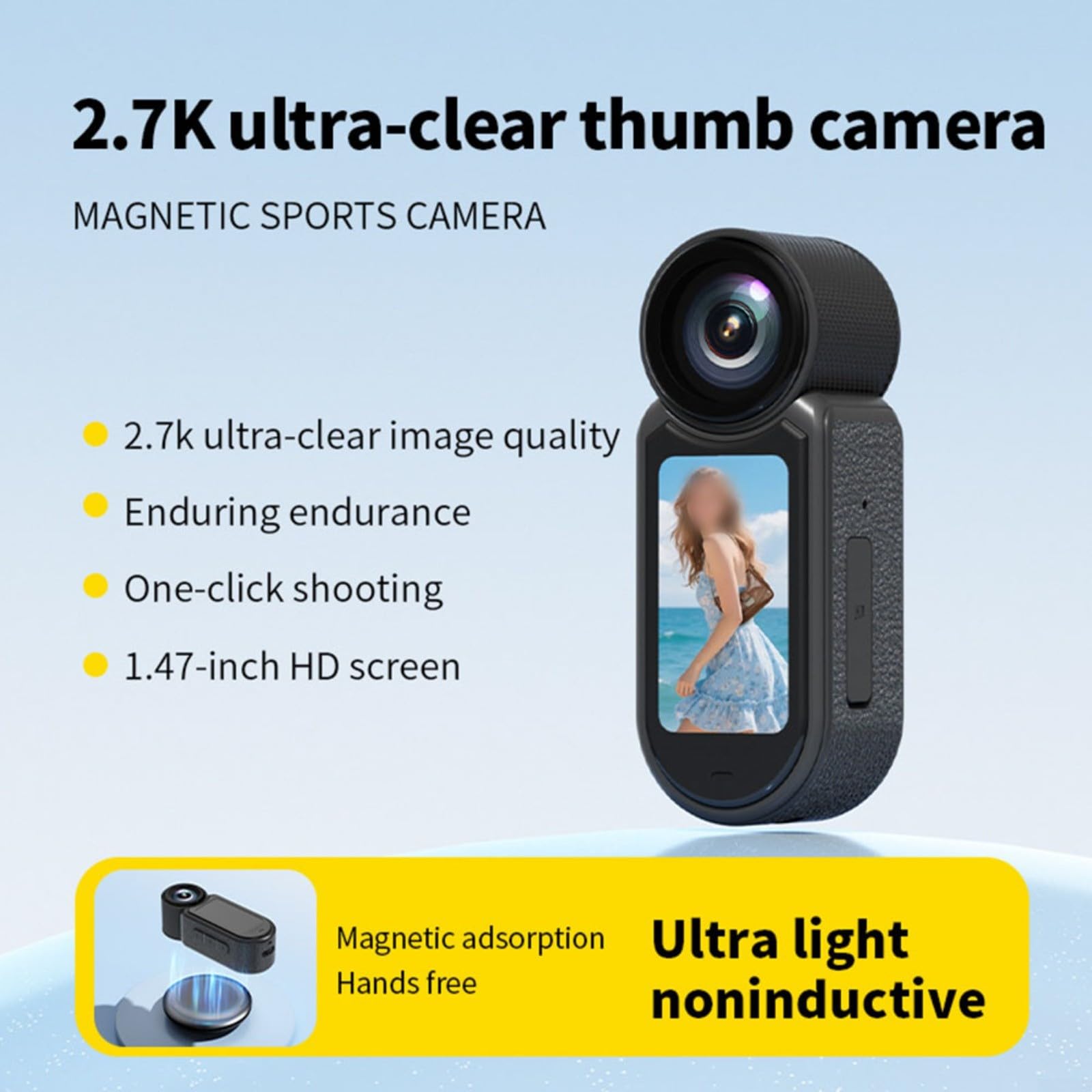 Action cam 4K con supporto magnetico, action cam indossabile per lavoro e sport, registrazione in loop, condivisione app, design compatto per avventure quotidiane (bianco)