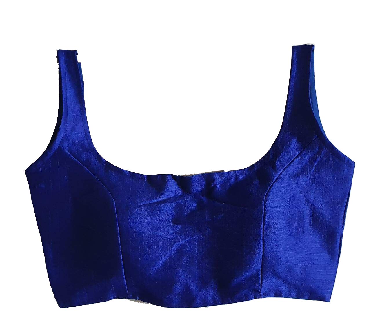 Pujia Mills Women's Phantom Silk Sleeveless Saree Blouse (Bollywood_Royal Blue_38 Size+Margin)