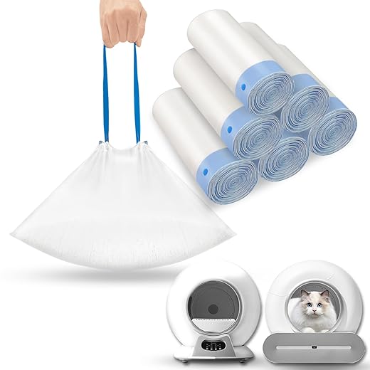 120 Count Drawstring Cat Litter Bags Compatible with PetCova & DuckSky,Thick Automatic & Self Cleaning Litter Box Liners,Tear-Resistant Cat Litter Liner,Heavy Duty,Leak-Proof