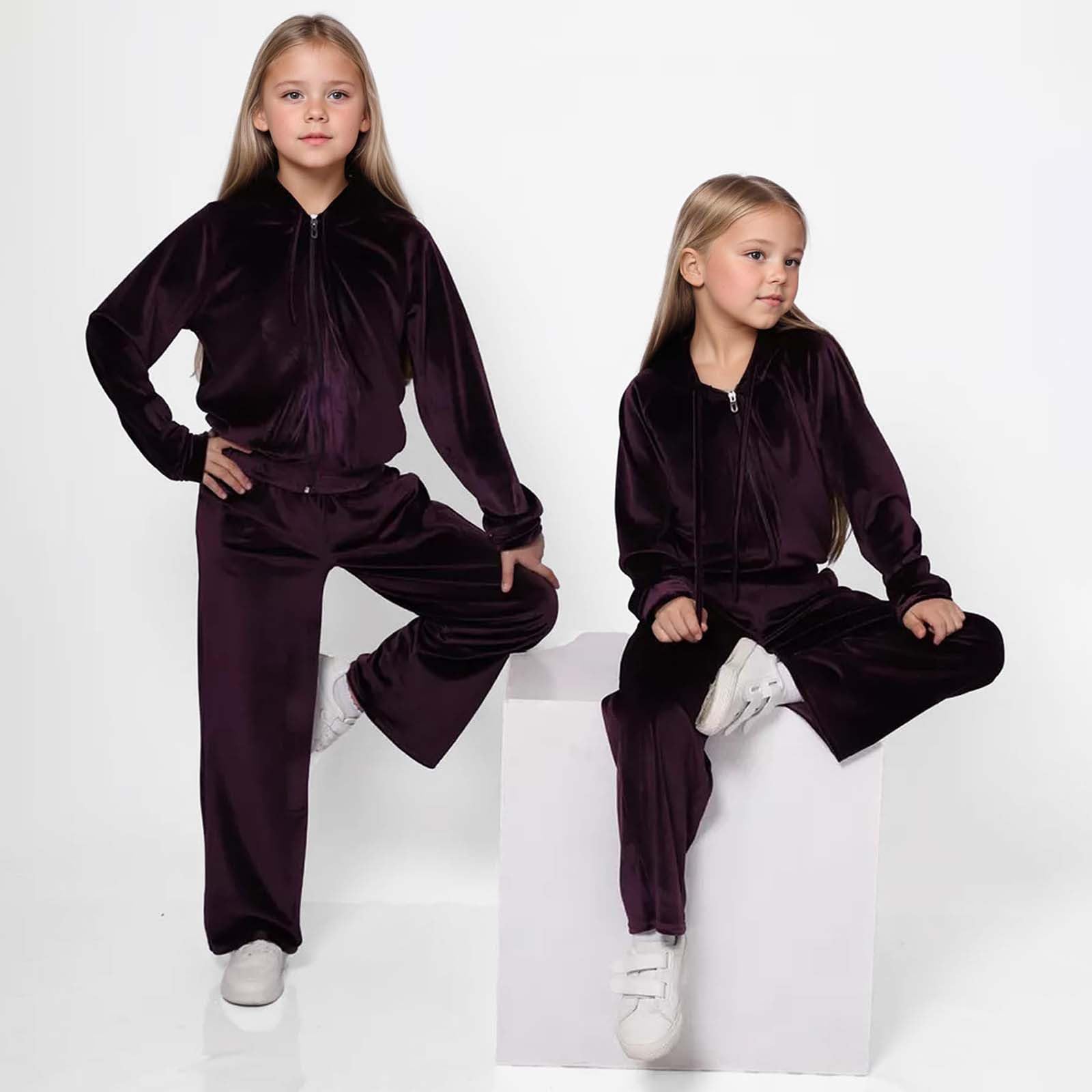 Chándal de terciopelo para niña, conjunto acogedor de otoño e invierno, sudadera con capucha y pantalones deportivos, ropa informal de dos piezas, suave y abrigado.