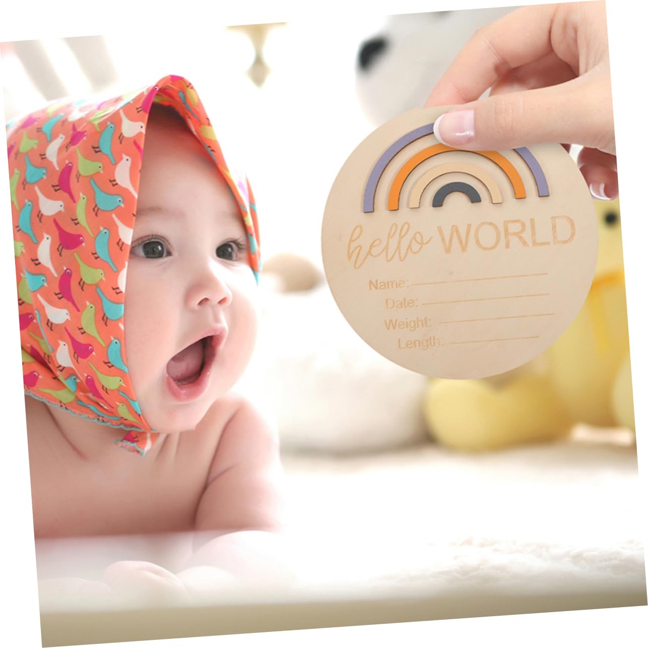 HEMOTON Newborn Birth Announcement Sign Plate 2pcs Wooden Baby Announcement Name Sign Rainbow Design for Baby's Room