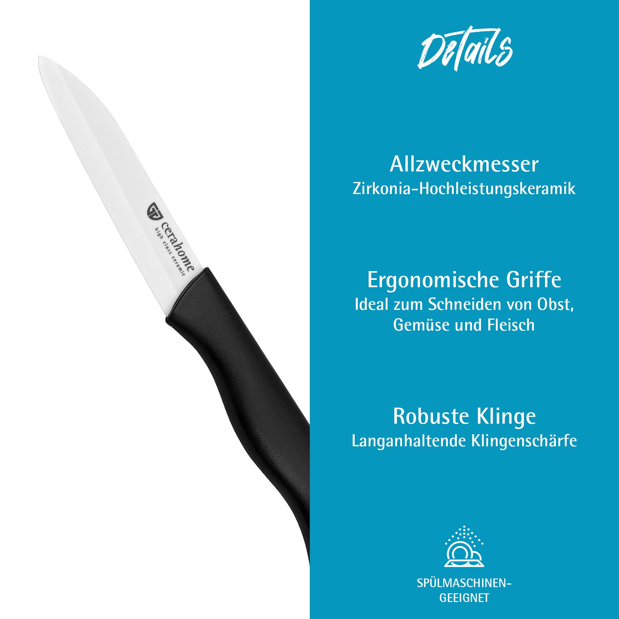 Graewe Germany - Cuchillo de cerámica (hoja de 7,6 cm), color blanco