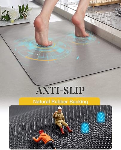 Miniatura 6 de MontVoo Tapete de goma para el baño, antideslizante, secado rápido, súper absorbente, delgado, pasa debajo de la puerta, lavable, para regadera,