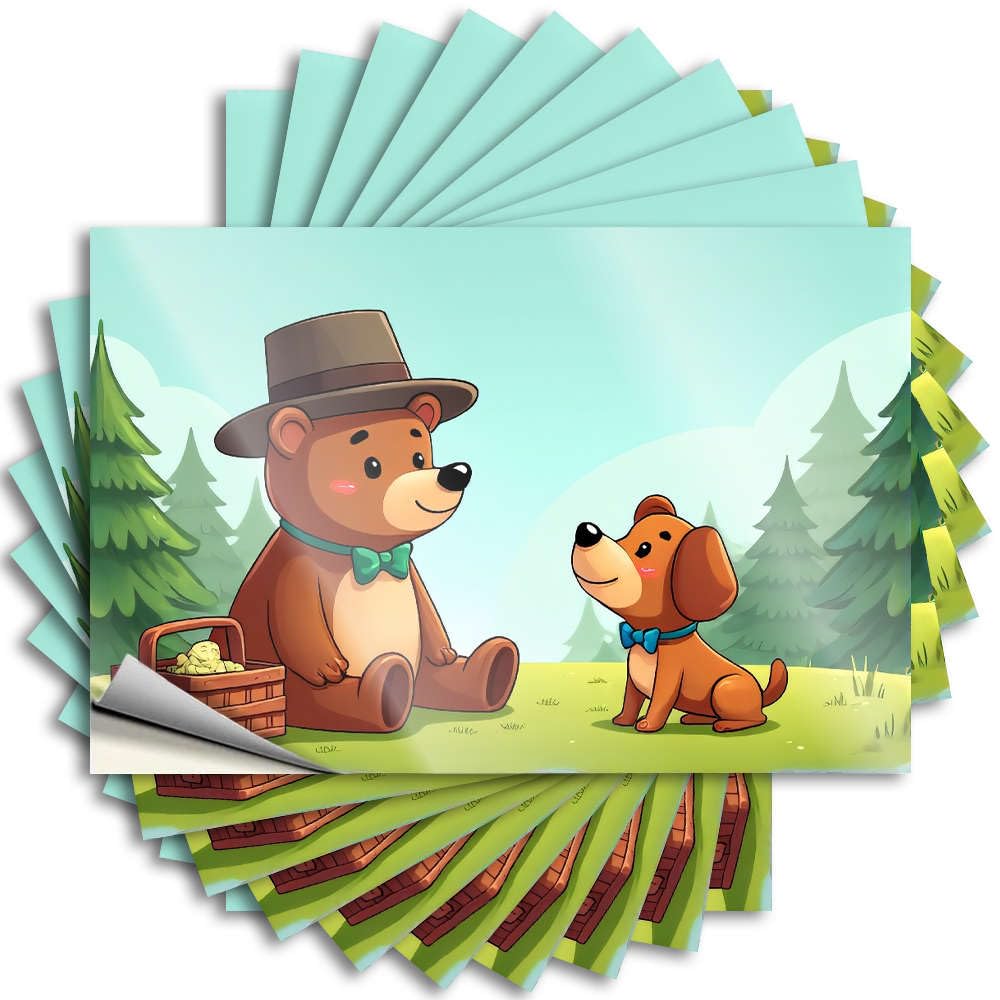 Stickers Cool Funny Decor Window A Bear and A Dog are Sitting in A Forest. - No Residue Decals for Beer(8X12CM)
