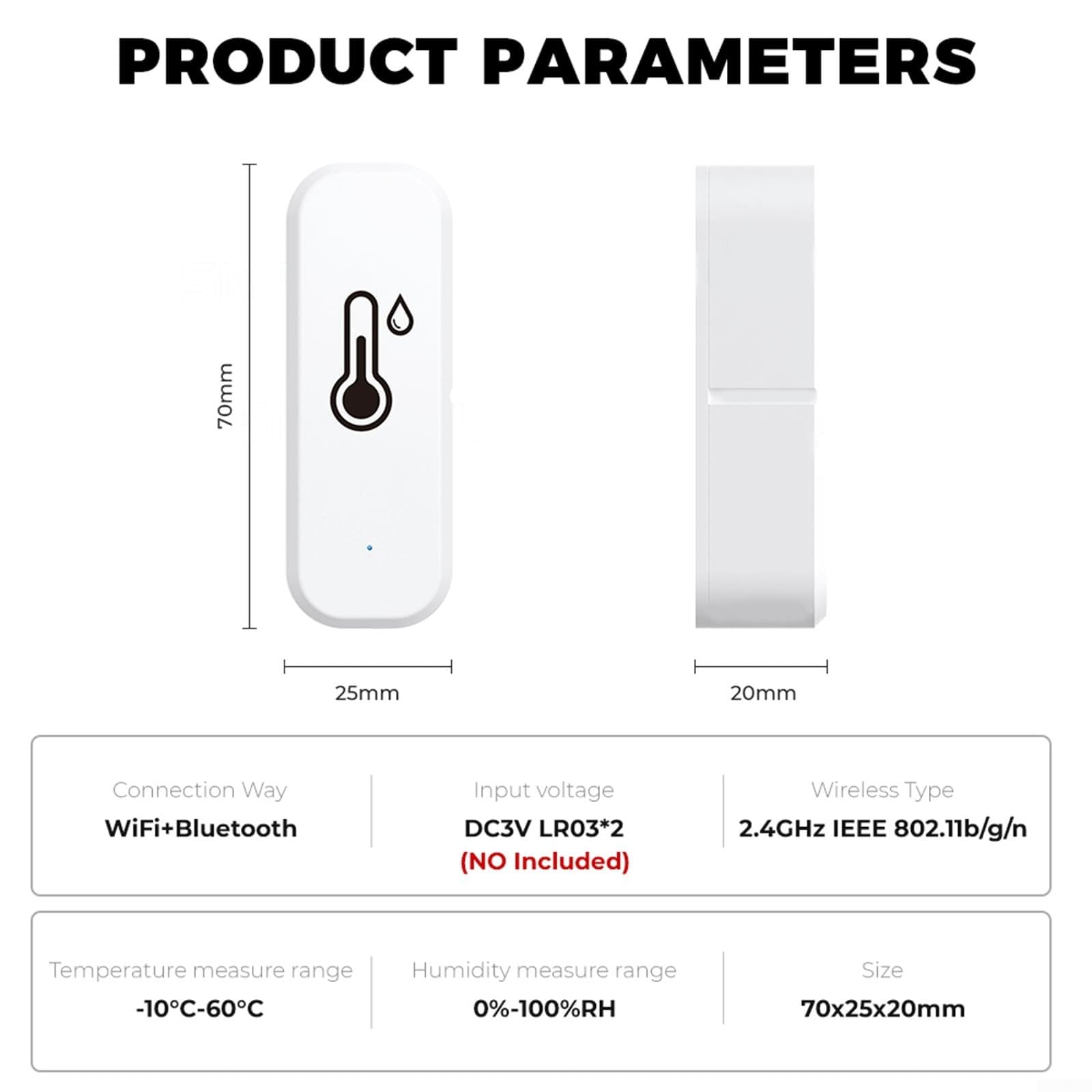 Capteur Wi-FI Intelligent pour Maison connectée, hygromètre, thermomètre, capteur de température et d'humidité (6 pièces)