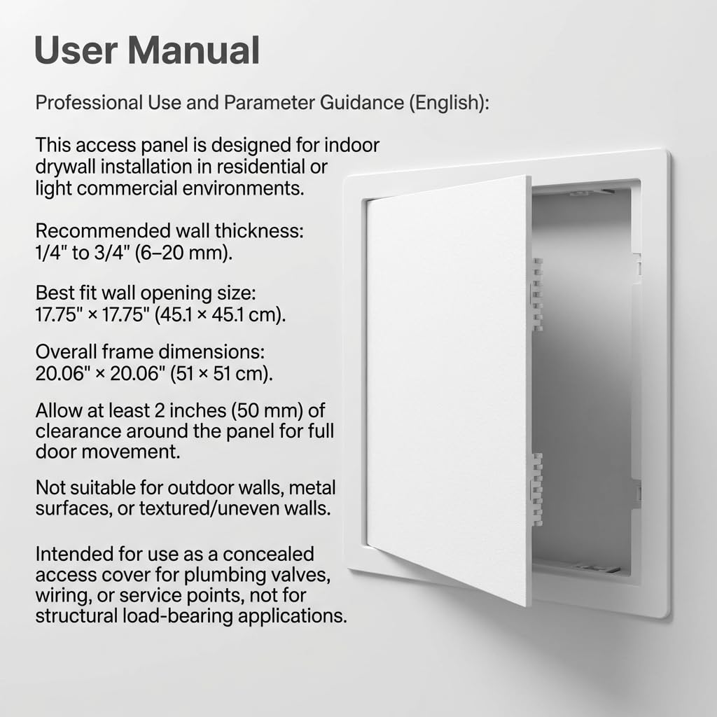 QWORK Panel de acceso para paneles de yeso, puerta de acceso de plástico de 18 x 18 pulgadas, panel de acceso de pared extraíble compatible con sistemas de fontanería y HVAC