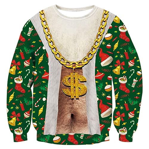 Uideazone Mens Ugly Christmas Sweatshirt Funny 3D Print Pullover Shirts | Moisture Wicking Stretch Breathable Women Hilarious Sweater For Couple Ugly Sweater Party Xmas Themed Parade New Year Gifts 1 Uideazone Mens Ugly Christmas Sweatshirt Funny 3D Print Pullover Shirts
