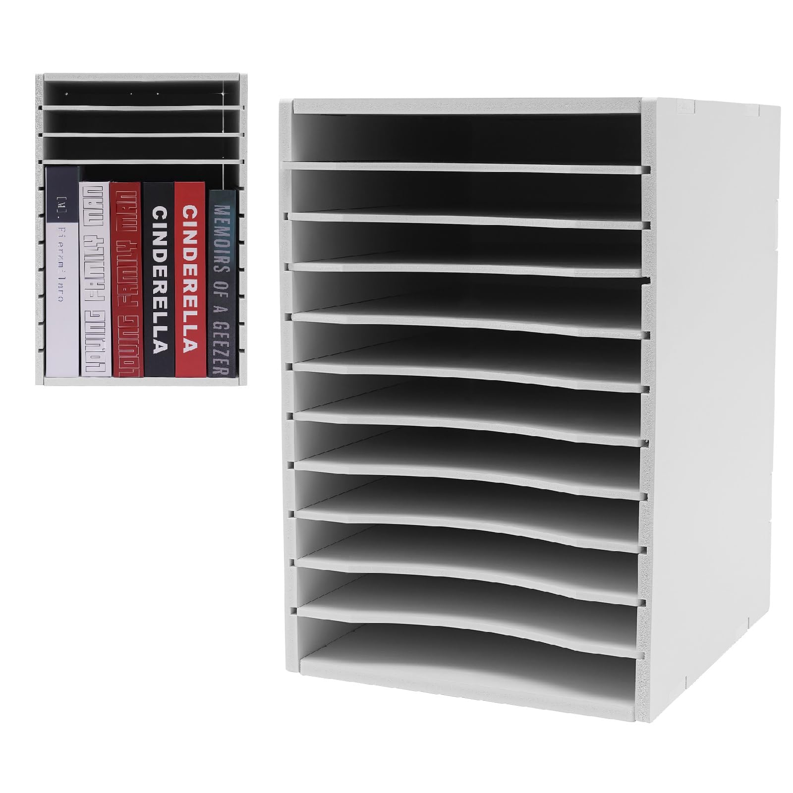 Organizzatore Verticale per Documenti da scrivania, 11 Scomparti, per Carta da Costruzione, Posta, organizzatore Verticale per Documenti con 11 Scomparti Regolabili (Bianco)