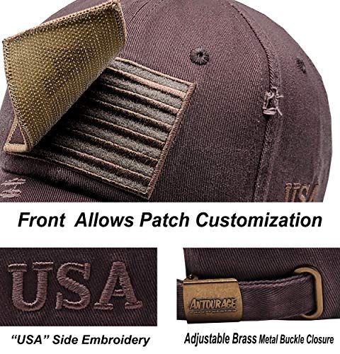 Image of Antourage American Flag Unisex Baseball Hat for Men and Women | USA Flag Mesh Snapback Flat Visor Cap + 2 Patriotic Patches