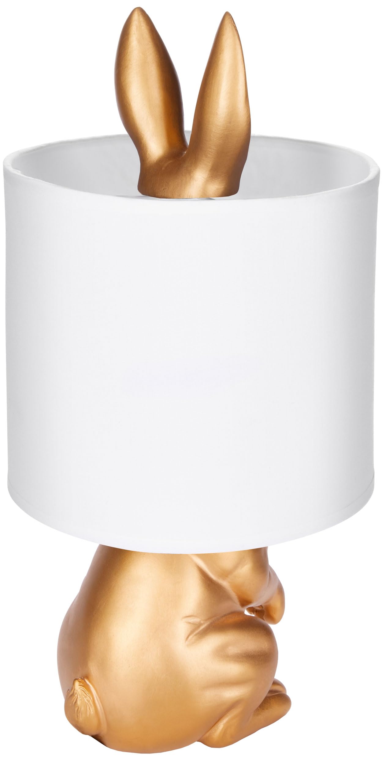 BRUBAKER Tisch- oder Nachttischlampe Goldener Hase - Tischleuchte mit Keramikfuß und Stoffschirm - 42 cm Höhe, Weiß Gold