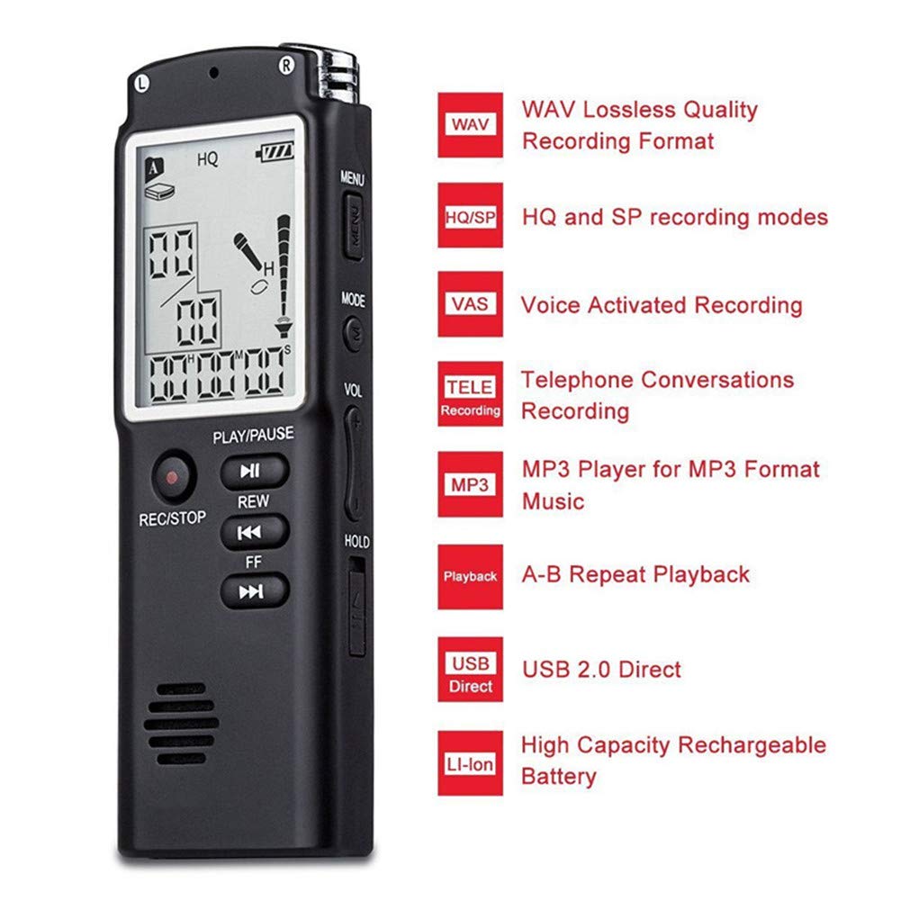 Grabadoras de Voz Digitales Digital Voice Recorder USB Professional Voice Recorder 96 Horas Audio Digital Grabadora de Voz Mp3 Player 16GB