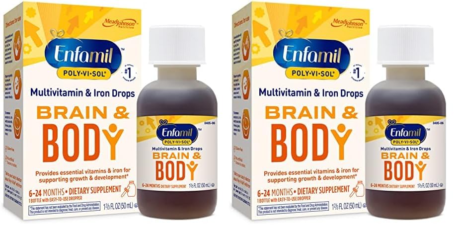 Image of Enfamil Prenatals & Baby Vitamins Poly-Vi-Sol 8 Multi-Vitamins & Iron Supplement Drops for Infants & Toddlers, Supports Growth & Development, 50 mL Dropper Bottle (Pack of 2)