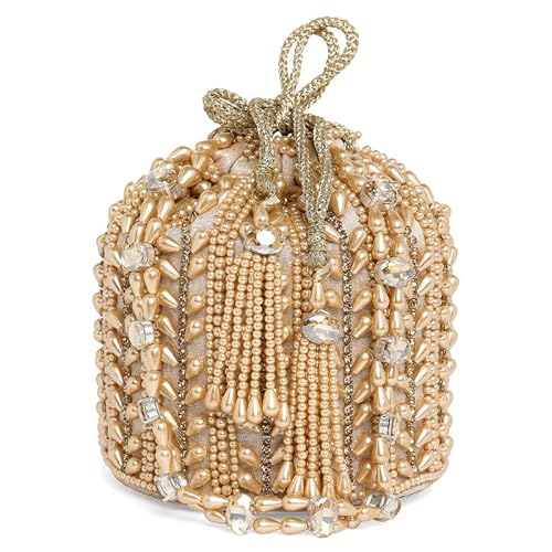 Aheli Champagne Potli Bag Gift for Women Handmade Evening bag Stylish Wristlet Bridal Purse Fashion Mothers Day Gifts for Mom