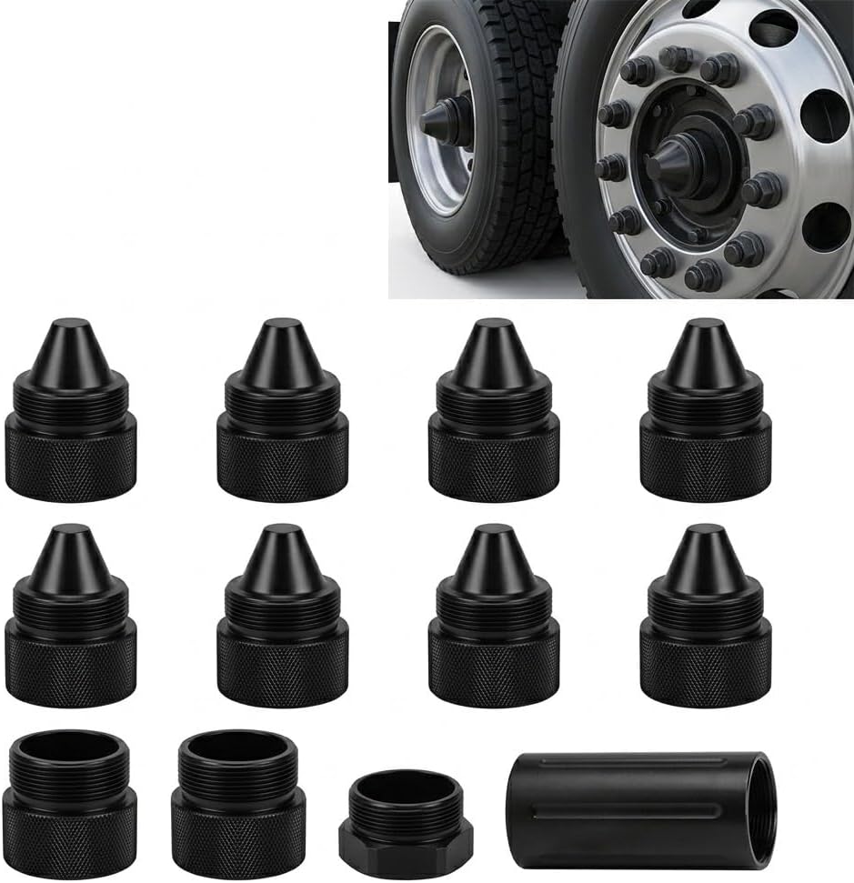 1.375''x24 Thread Aluminum Cone Shaped Truck Wheel Lug Nuts 12 Pack
