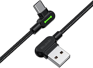 Mcdodo Type-Cケーブル 0.5m 3A急速充電 QC4.0/3.0/2.0対応 両端L型設計 USB-Cケーブル 高速データ転送 USB-A端子も両面挿せる LEDライト付き 高耐久ナイロン編み L字タイプCケーブル Pad i-Phone 16/15 Xperia Galaxy Pixel AndroidなどUSB-C機器対応 型番CA-5280 ブラック