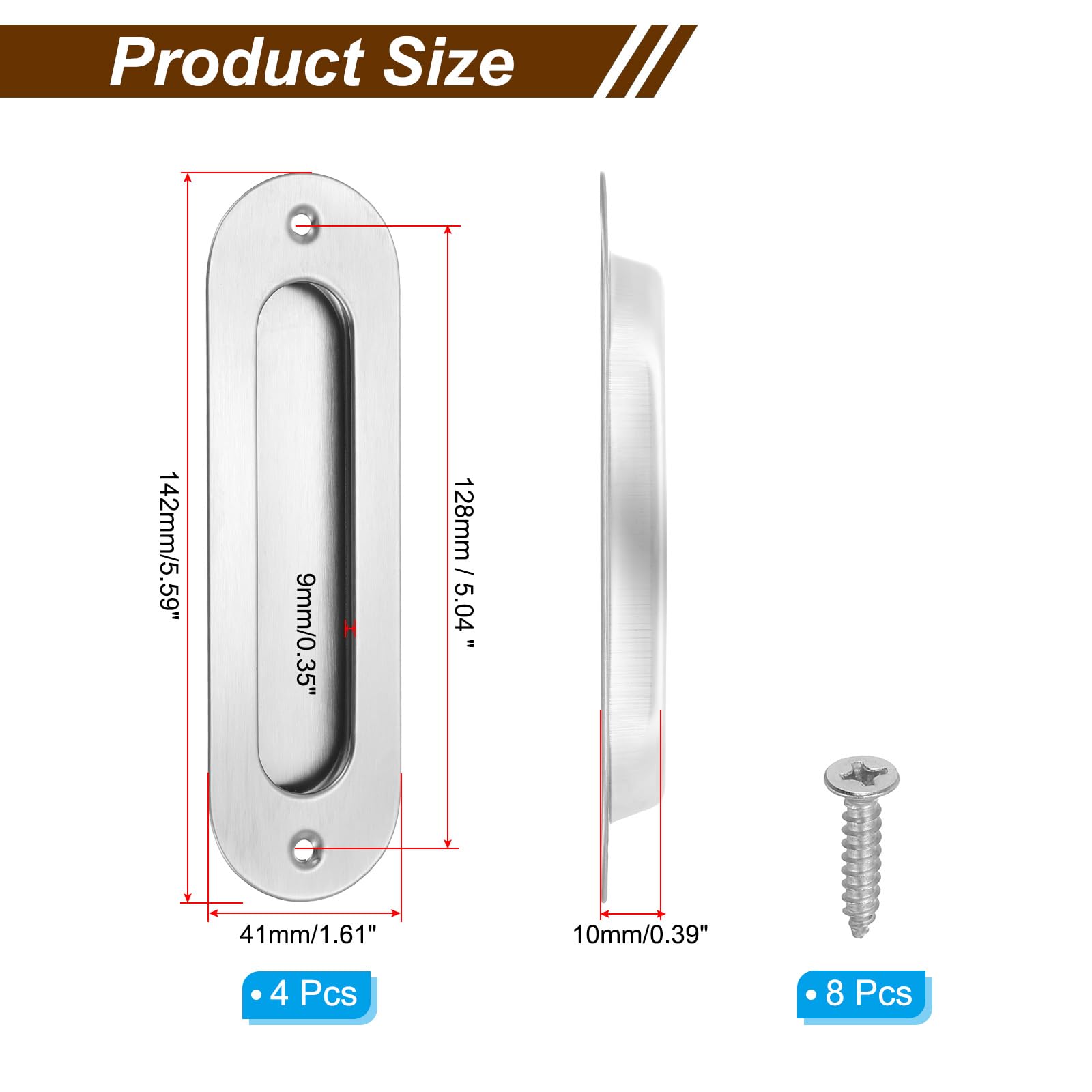 PATIKIL Recessed Finger Flush Pulls 5" 4 Pcs Pocket Door Handles Arc Sliding Closet Door Pulls Barn Hardware Set including Screws for Home Bathroom,Silver - Image 2