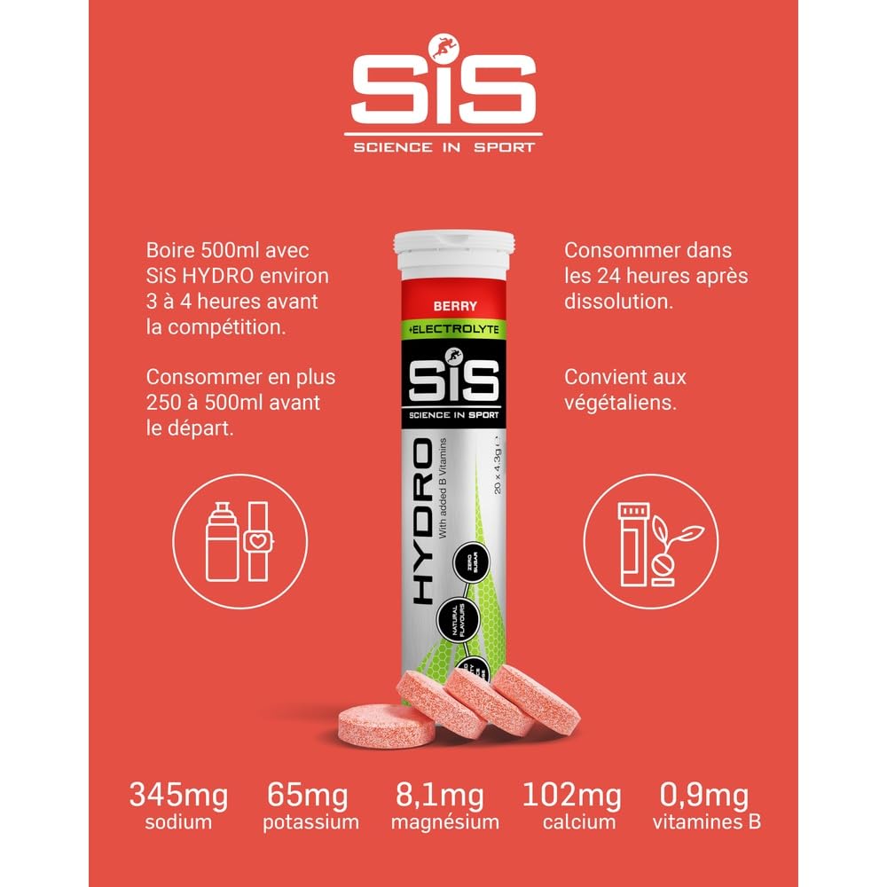 Science in Sport HYDRO Pastilles d’électrolytes 160 pcs. Baies - Vegan, Avec sodium, calcium, potassium & magnésium pour un équilibre électrolytique optimal (L'emballage peut varier)