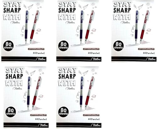 Treeline Exam Pads 80 Sheet Feint & Margin - Punched - Pack of 5, packaging may vary