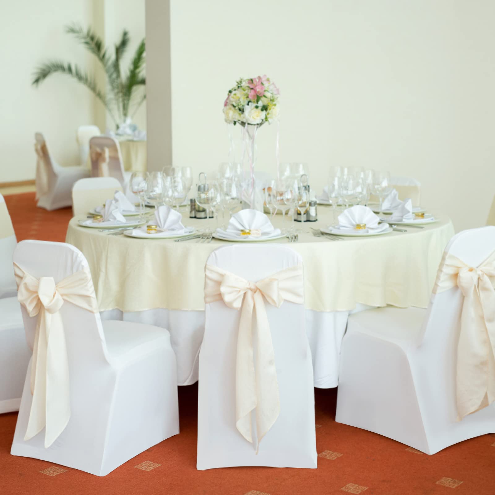 NAIZY 50 fundas universales para sillas con lazo, de elastano, para fiestas, bodas y celebraciones, color blanco