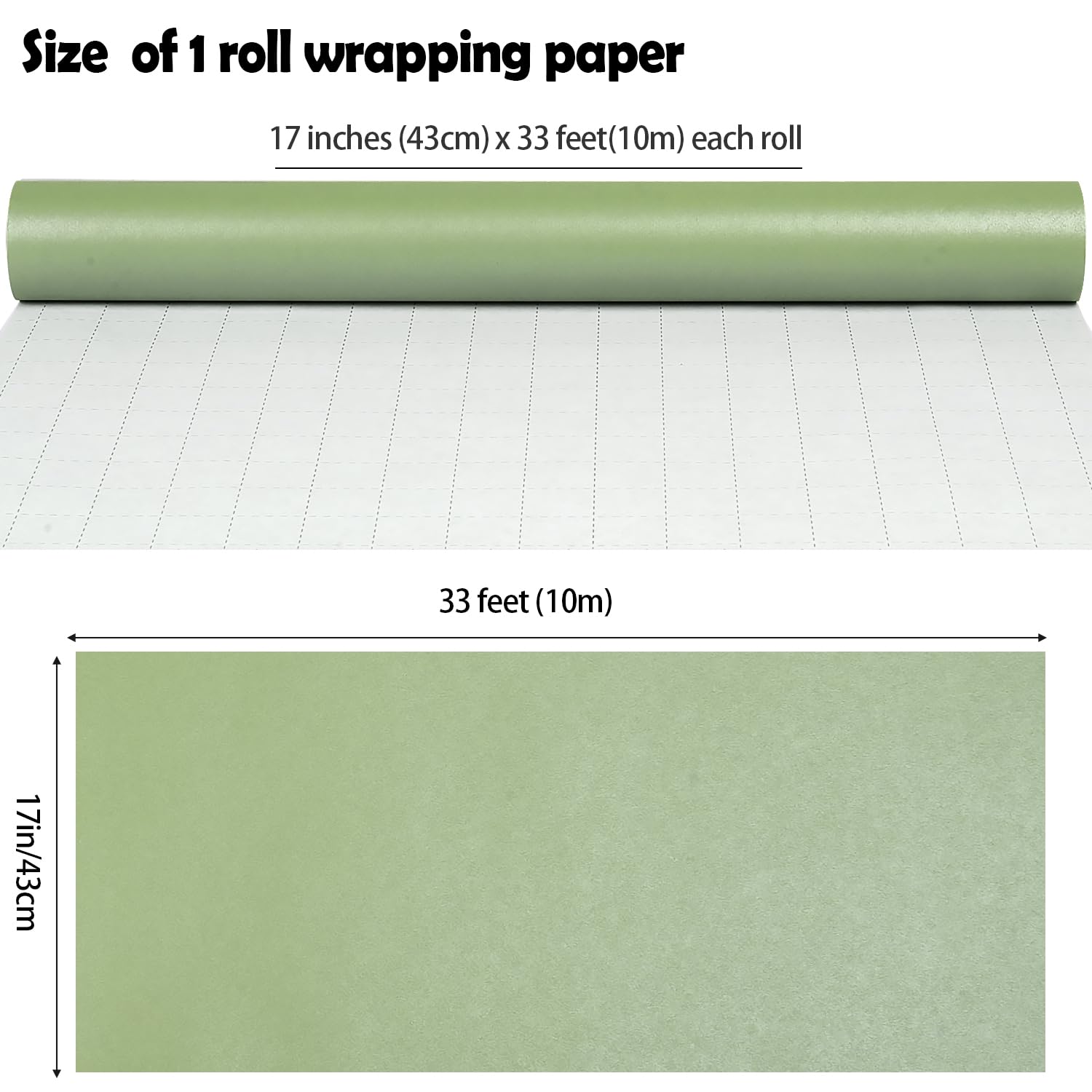 Sage Green Wrapping Paper Roll, Solid Color Matte Green Gift Wrap
