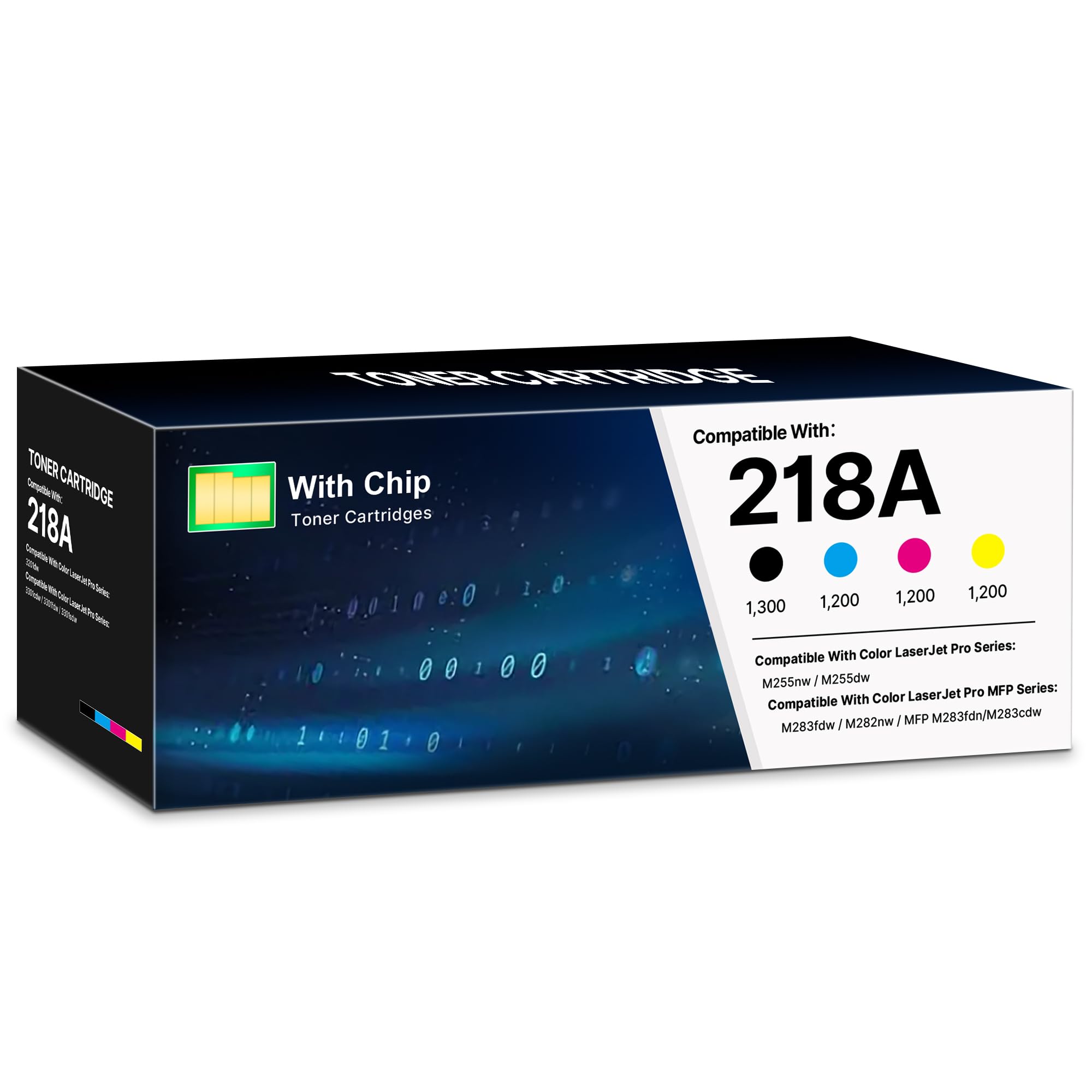 with chip 218a toner cartridges 4 pack color laser pro 3201dw mfp 3301 compatible for hp 218x 218a toner cartridge works withpro 3201 mfp 3301 3301sdw 3301cdw black cyan yellow magenta