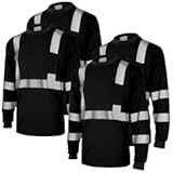 Amylove 4 Pcs Long Sleeve Safety Shirt High Visibility Reflective Construction Work Shirts for Men Women(XL,Black)