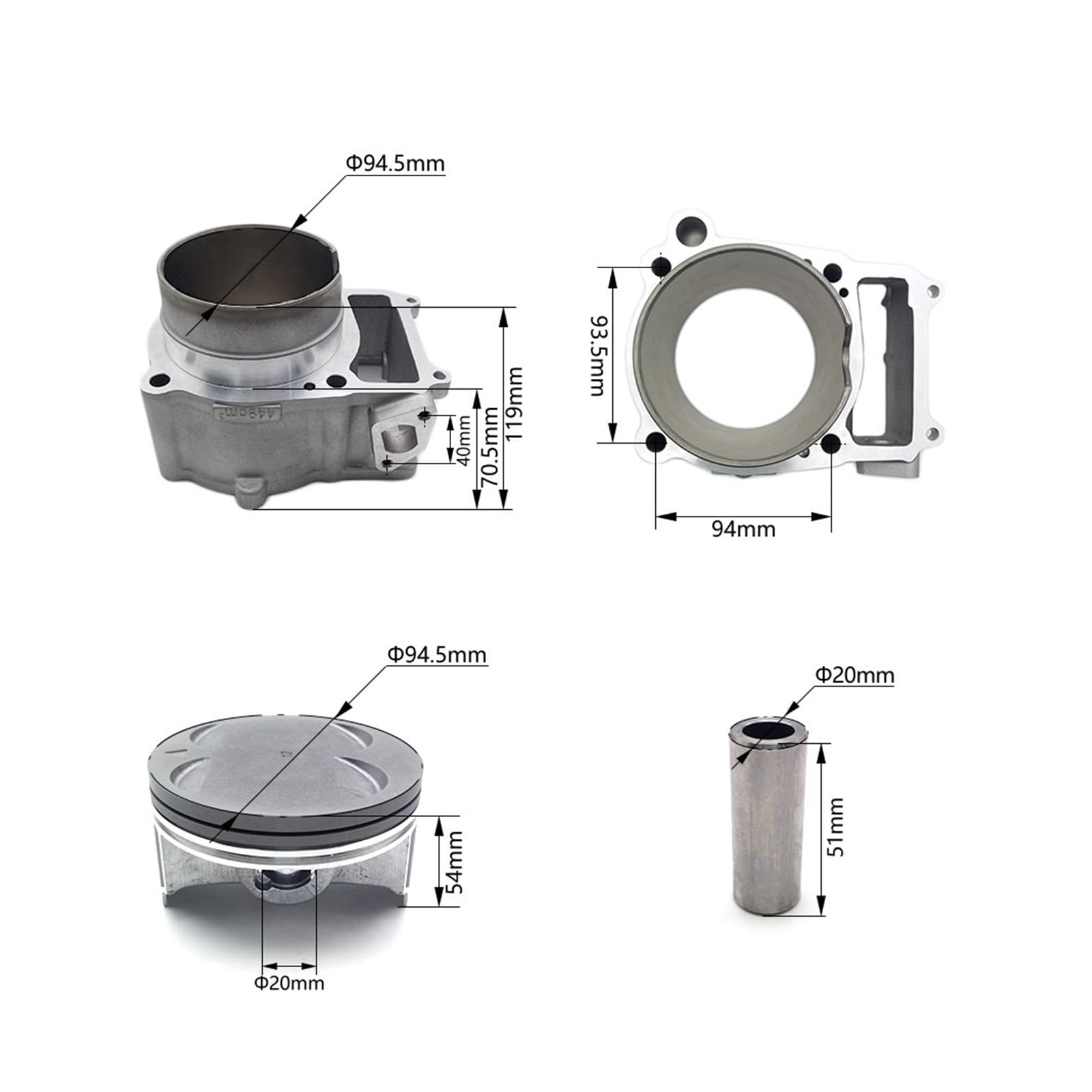 94.5mm Zestaw Cylindrów Silniki Pierścień Tłokowy Uszczelka Blok Sworznia Pasuje Do ZONGSHEN NC450 ZS194MQ KAYO MOTOLAND AVANTIS GR8 Głowice cylindrów Zestaw Tłoka Cylindra