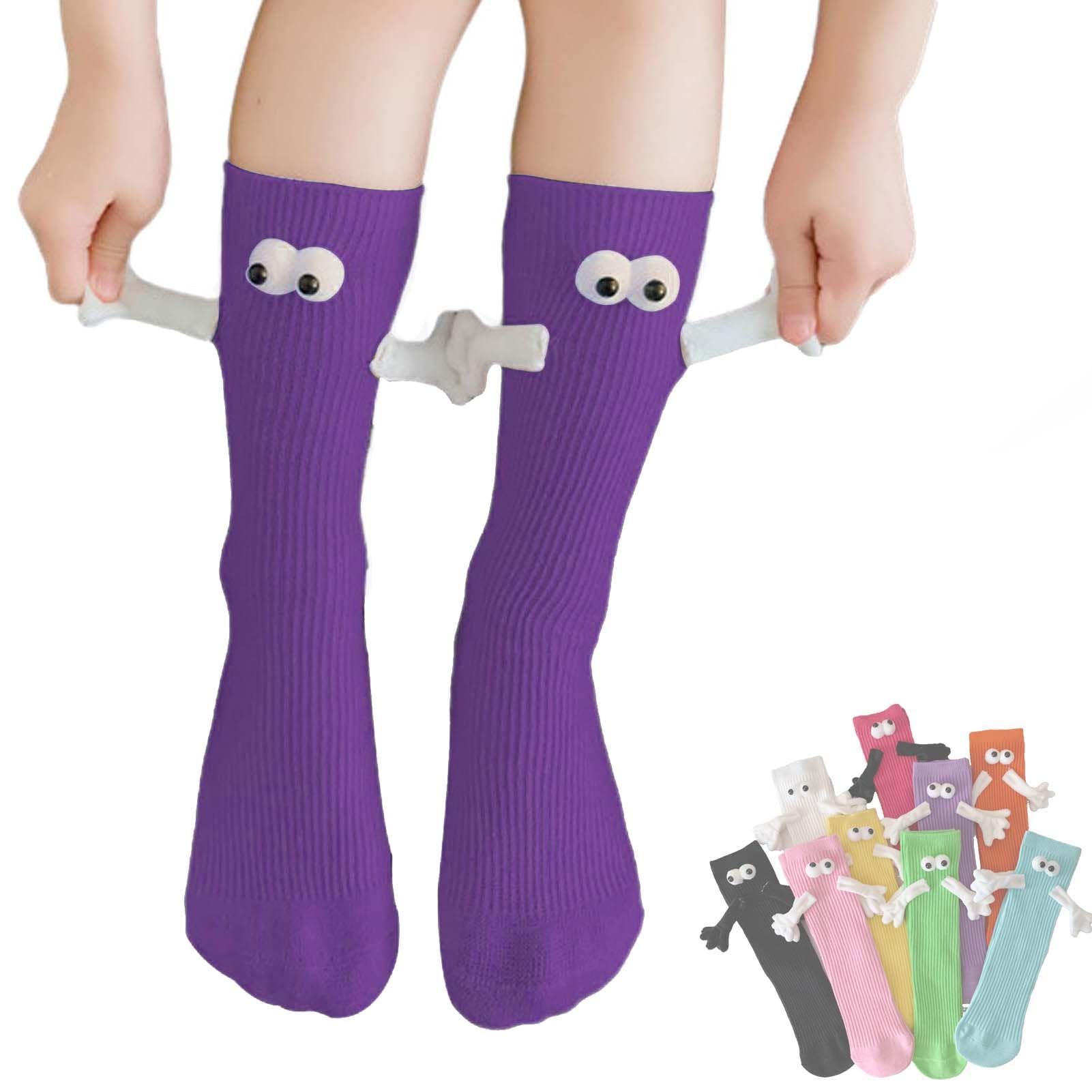 ARTSIM 3D Magnetic Hand Holding Couple Socks - Mid Tube Cute Socks for Boys Girls, Purple (One Size)