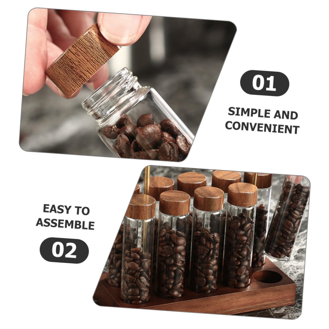 Kaffeebohnen Glas Aufbewahrungsröhrchen mit Holzständer Luftdicht 10 Stück Reagenzgläser Behälter für Kaffee und Küche