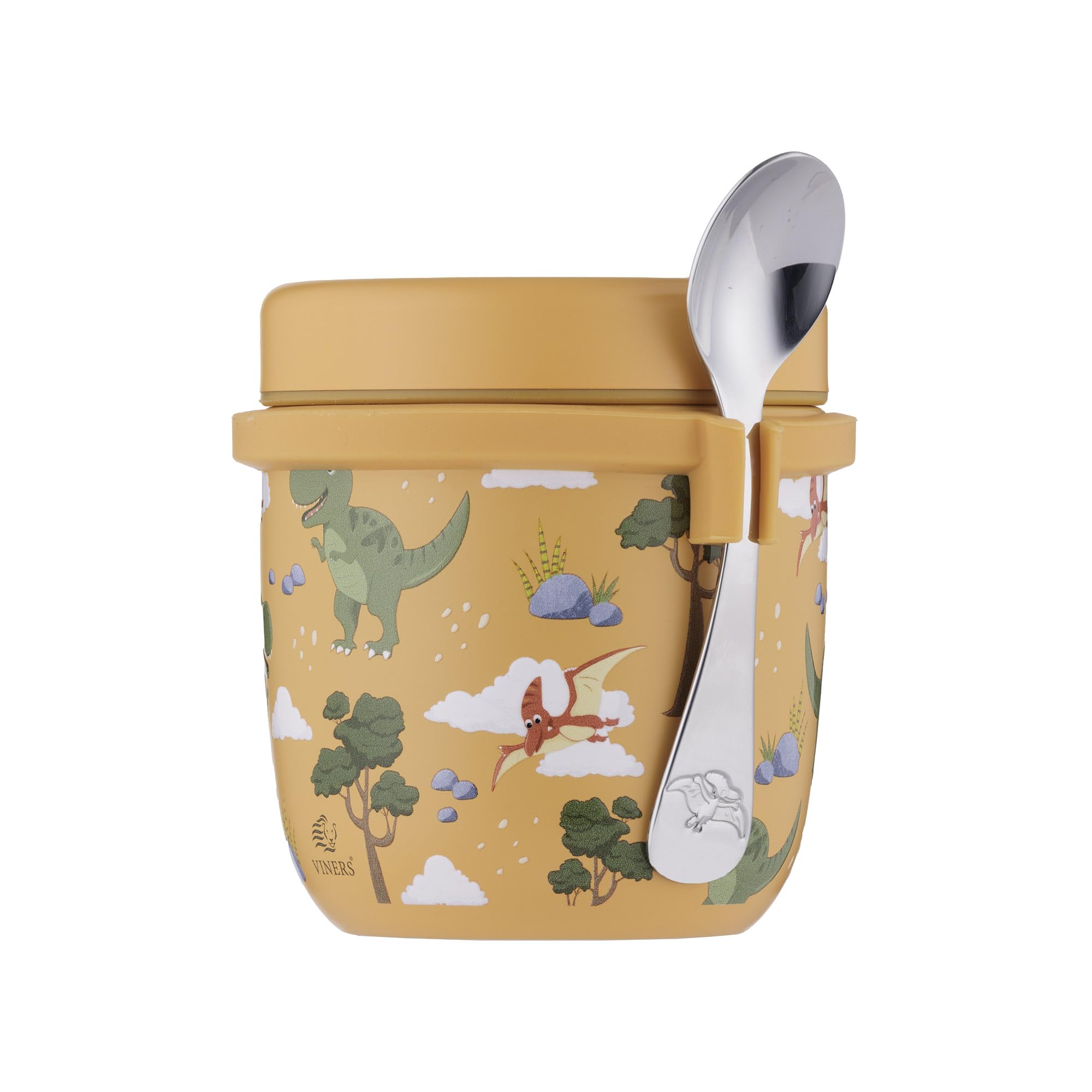 Viners Kids Dinosaur Food Flask 300ml | Insulated Stainless Steel Lunch Flask with Spoon | Leak Resistant | Keeps Food Hot 3h / Cold 6h | Lightweight & Durable | Children’s Food Pot 3+
