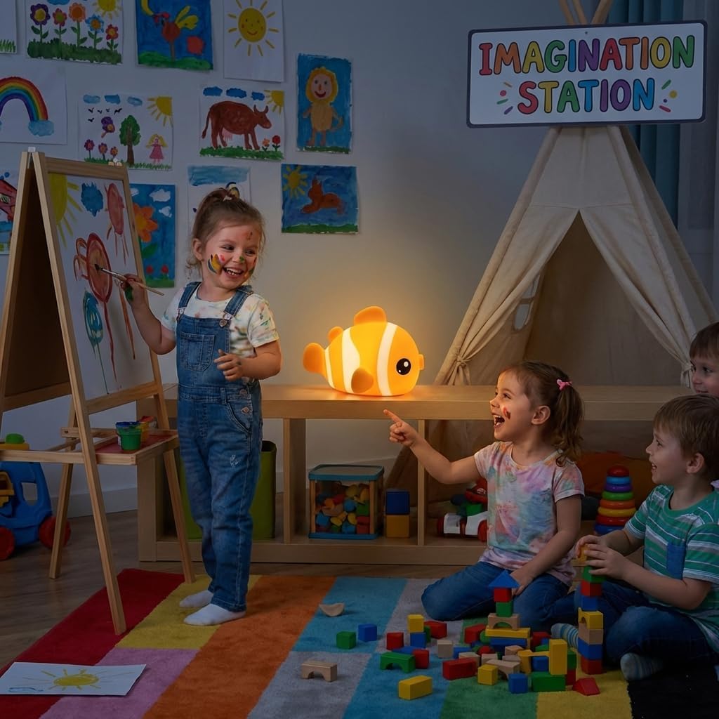 Cute Clownfish Night Light - Silicone Pat Pat Lamp with 3-Level Brightness Adjustment, Timer Function, Rechargeable Touch Control Nursery Nightlight for Baby Bedroom Decor - Image 4