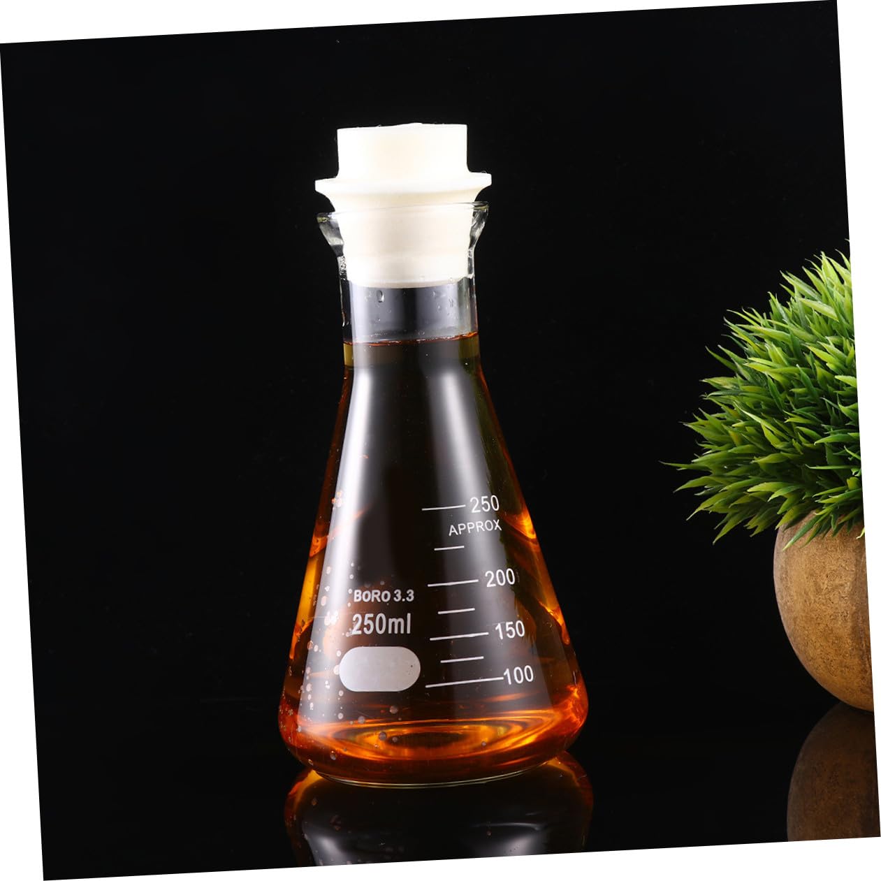 GLEAVI Matraz Cónico de Vidrio Transparente 250 Ml con Tapón de Laboratorio, Matraz de Boca Ancha Graduado para Química y Experimentos Científicos de Precisión
