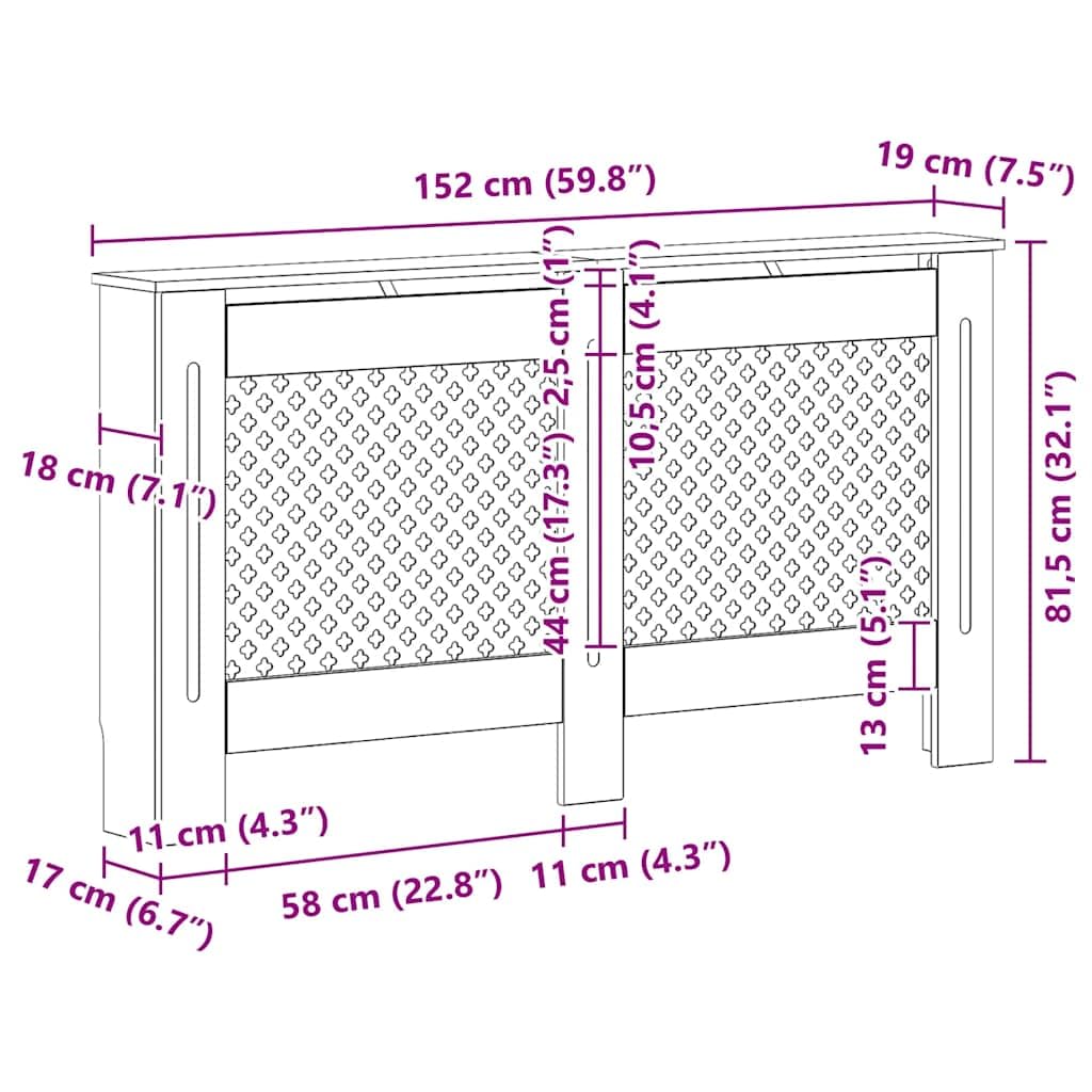 Heizkörperverkleidung aus MDF 152 x 19 x 81,5 cm mit Latten Design, Waben Kreuzmuster, Abdeckung für Heizkörper Zubehör als Dekoration für Wohnzimmer und Bad