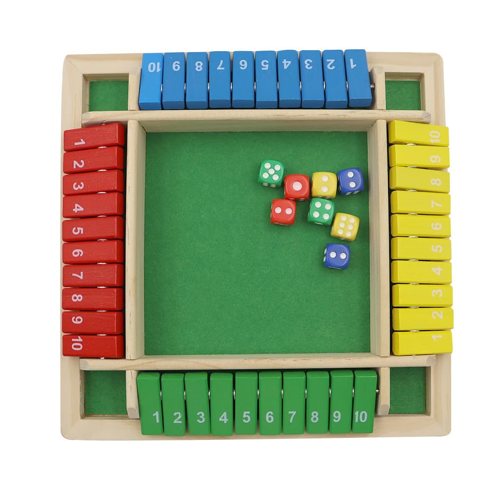 Alnicov Shut The Box Dice Game, 4 Players Wooden Board Game with 8 Dice for Adults Educational Math Number Game